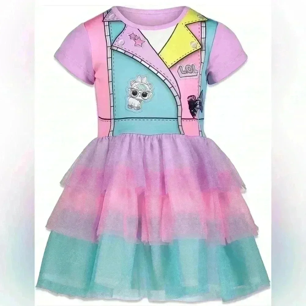 LOL Surprise Girls Dress XS 4/5 Rainbow Tulle Ruffle Jacket Graphic Sparkle
